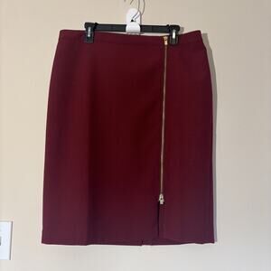 Talbots Burgundy‎ Red Maroon Zip Front Asymmetrical Knee Length Skirt Womens 14